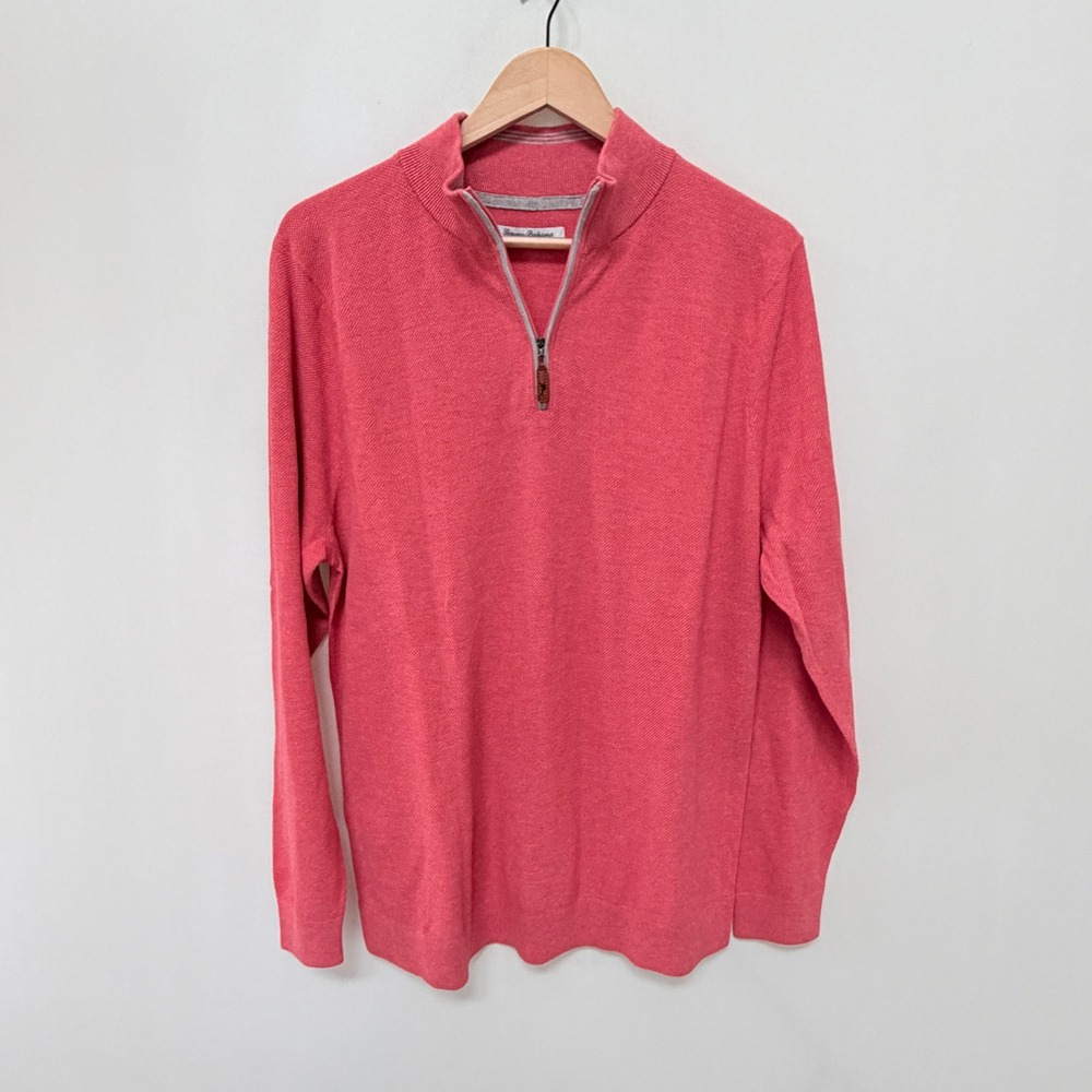 Tommy Bahama IslandZone Coolmax 1/4 Zip Sweater Large Coral Pink Mens Pullover